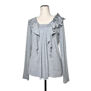 Sundance Gray Ruffle Top‎ Women M Stretch Viscose Jersey Boho Artsy Neutral